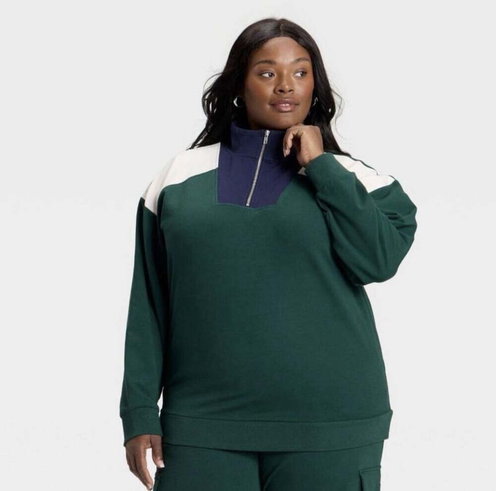 Ava And Viv 1/4 Zip Pullover - Green Blue Size 2XL